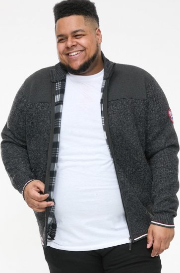 D555 ABERDARE Knitted Zip Through Sweater With Bonded Check Lining Charcoal Marl - Sudaderas - Sudaderas 2XL-12XL