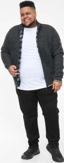 D555 ABERDARE Knitted Zip Through Sweater With Bonded Check Lining Charcoal Marl - Sudaderas - Sudaderas 2XL-12XL