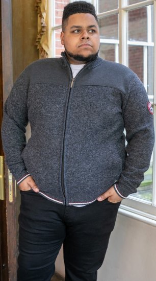 D555 ABERDARE Knitted Zip Through Sweater With Bonded Check Lining Charcoal Marl - Sudaderas - Sudaderas 2XL-12XL
