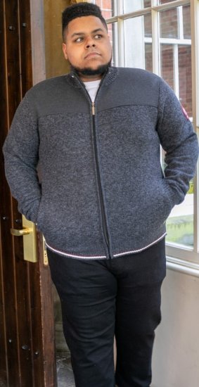 D555 ABERDARE Knitted Zip Through Sweater With Bonded Check Lining Charcoal Marl - Sudaderas - Sudaderas 2XL-12XL