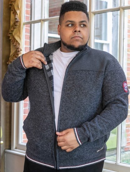 D555 ABERDARE Knitted Zip Through Sweater With Bonded Check Lining Charcoal Marl - Sudaderas - Sudaderas 2XL-12XL