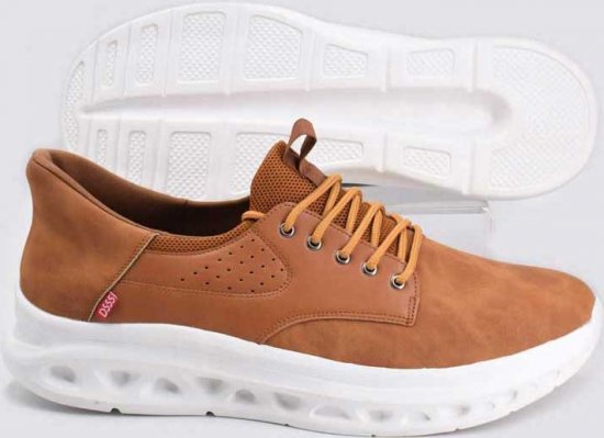 D555 Dartford 1 Kingsize Hands Free Shoes Pu & Faux Suede Top Tan - Calzado de hombre 40-52 - Zapatillas de hombre tallas 40-52