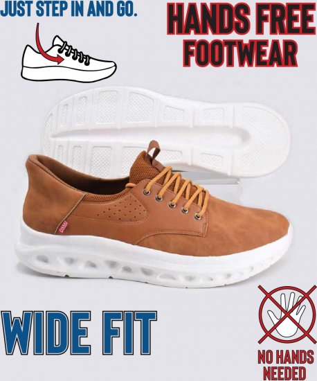 D555 Dartford 1 Kingsize Hands Free Shoes Pu & Faux Suede Top Tan - Calzado de hombre 40-52 - Zapatillas de hombre tallas 40-52
