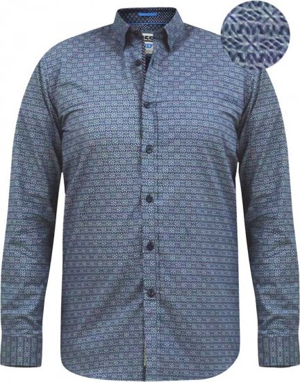 D555 MANGALA Geometric AOP Long Sleeve Shirt With Concealed Button Down Collar Navy - Camisas - Camisas 2XL-10XL
