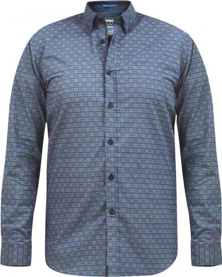 D555 MANGALA Geometric AOP Long Sleeve Shirt With Concealed Button Down Collar Navy - Camisas - Camisas 2XL-10XL