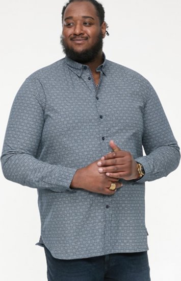 D555 MANGALA Geometric AOP Long Sleeve Shirt With Concealed Button Down Collar Navy - Camisas - Camisas 2XL-10XL