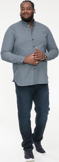 D555 MANGALA Geometric AOP Long Sleeve Shirt With Concealed Button Down Collar Navy - Camisas - Camisas 2XL-10XL