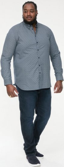 D555 MANGALA Geometric AOP Long Sleeve Shirt With Concealed Button Down Collar Navy - Camisas - Camisas 2XL-10XL