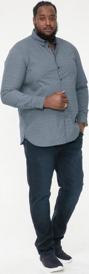 D555 MANGALA Geometric AOP Long Sleeve Shirt With Concealed Button Down Collar Navy - Camisas - Camisas 2XL-10XL