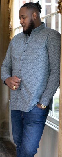 D555 MANGALA Geometric AOP Long Sleeve Shirt With Concealed Button Down Collar Navy - Camisas - Camisas 2XL-10XL