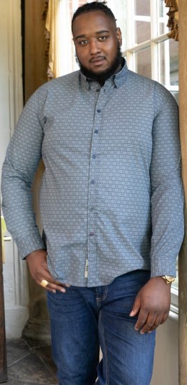D555 MANGALA Geometric AOP Long Sleeve Shirt With Concealed Button Down Collar Navy - Camisas - Camisas 2XL-10XL