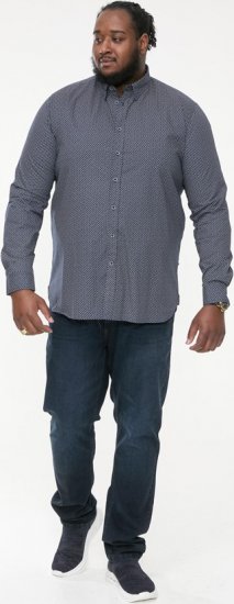 D555 MORGAN Micro AOP Long Sleeve Shirt With Concealed Button Down Collar Navy - Camisas - Camisas 2XL-10XL