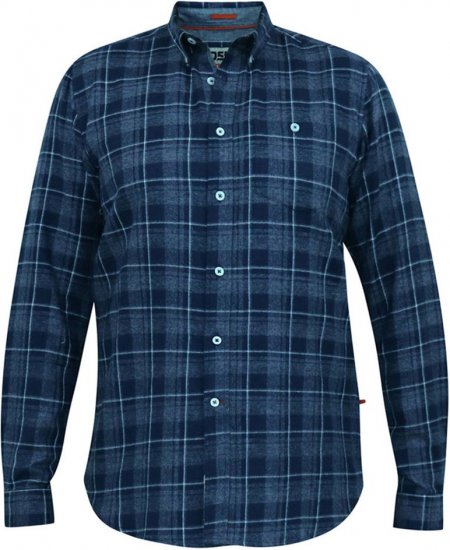 D555 SONNY Navy Check Long Sleeve Shirt With Chest Patch Pocket & Button Down Collar Navy Check - Camisas - Camisas 2XL-10XL