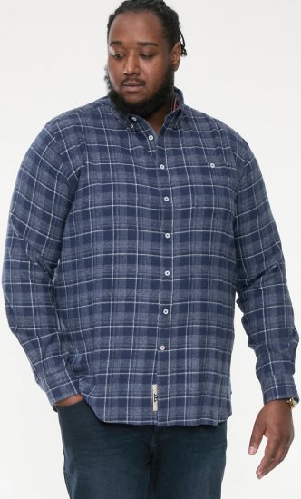 D555 SONNY Navy Check Long Sleeve Shirt With Chest Patch Pocket & Button Down Collar Navy Check - Camisas - Camisas 2XL-10XL