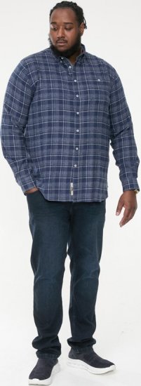 D555 SONNY Navy Check Long Sleeve Shirt With Chest Patch Pocket & Button Down Collar Navy Check - Camisas - Camisas 2XL-10XL
