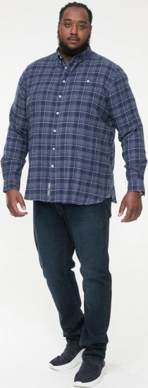 D555 SONNY Navy Check Long Sleeve Shirt With Chest Patch Pocket & Button Down Collar Navy Check - Camisas - Camisas 2XL-10XL