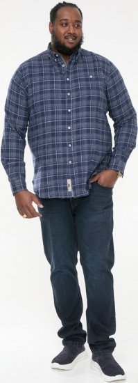 D555 SONNY Navy Check Long Sleeve Shirt With Chest Patch Pocket & Button Down Collar Navy Check - Camisas - Camisas 2XL-10XL