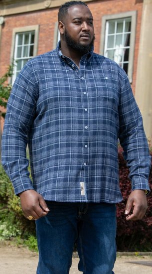 D555 SONNY Navy Check Long Sleeve Shirt With Chest Patch Pocket & Button Down Collar Navy Check - Camisas - Camisas 2XL-10XL