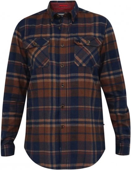 D555 SHERLOCK Check Overshirt With Two Patch Pockets & Button Down Collar Navy - Camisas - Camisas 2XL-10XL