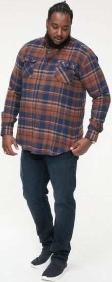 D555 SHERLOCK Check Overshirt With Two Patch Pockets & Button Down Collar Navy - Camisas - Camisas 2XL-10XL