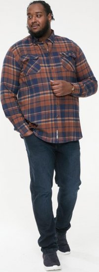 D555 SHERLOCK Check Overshirt With Two Patch Pockets & Button Down Collar Navy - Camisas - Camisas 2XL-10XL