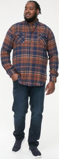 D555 SHERLOCK Check Overshirt With Two Patch Pockets & Button Down Collar Navy - Camisas - Camisas 2XL-10XL