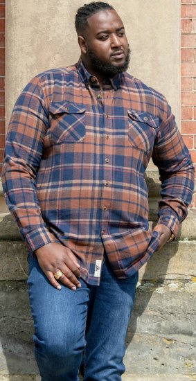 D555 SHERLOCK Check Overshirt With Two Patch Pockets & Button Down Collar Navy - Camisas - Camisas 2XL-10XL