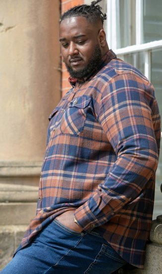 D555 SHERLOCK Check Overshirt With Two Patch Pockets & Button Down Collar Navy - Camisas - Camisas 2XL-10XL