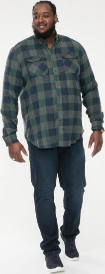 D555 GARFIELD Check Overshirt With Two Patch Pockets & Button Down Collar Navy - Camisas - Camisas 2XL-10XL