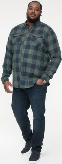 D555 GARFIELD Check Overshirt With Two Patch Pockets & Button Down Collar Navy - Camisas - Camisas 2XL-10XL