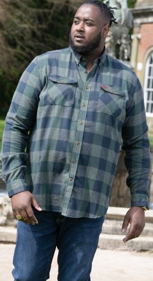 D555 GARFIELD Check Overshirt With Two Patch Pockets & Button Down Collar Navy - Camisas - Camisas 2XL-10XL