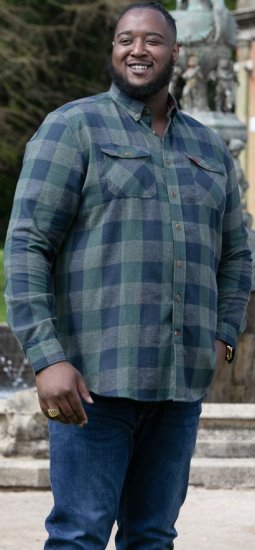 D555 GARFIELD Check Overshirt With Two Patch Pockets & Button Down Collar Navy - Camisas - Camisas 2XL-10XL