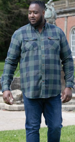 D555 GARFIELD Check Overshirt With Two Patch Pockets & Button Down Collar Navy - Camisas - Camisas 2XL-10XL