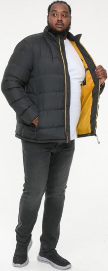 D555 CRISTIANO Puffer Jacket With Binding On Cuffs And Embroidery Badge On Sleeve Black - Chaquetas - Chaquetas Tallas Grandes 2XL-8XL