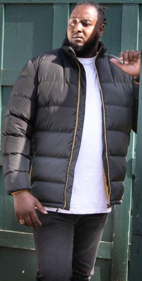 D555 CRISTIANO Puffer Jacket With Binding On Cuffs And Embroidery Badge On Sleeve Black - Chaquetas - Chaquetas Tallas Grandes 2XL-8XL
