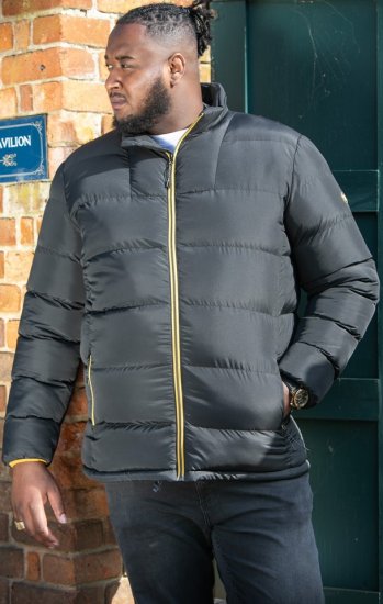 D555 CRISTIANO Puffer Jacket With Binding On Cuffs And Embroidery Badge On Sleeve Black - Chaquetas - Chaquetas Tallas Grandes 2XL-8XL