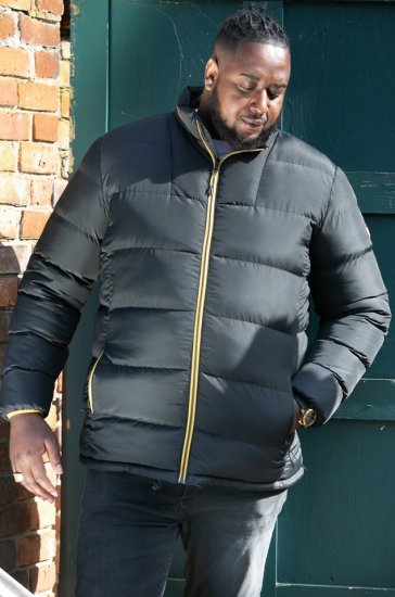D555 CRISTIANO Puffer Jacket With Binding On Cuffs And Embroidery Badge On Sleeve Black - Chaquetas - Chaquetas Tallas Grandes 2XL-8XL
