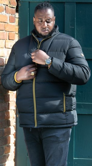 D555 CRISTIANO Puffer Jacket With Binding On Cuffs And Embroidery Badge On Sleeve Black - Chaquetas - Chaquetas Tallas Grandes 2XL-8XL