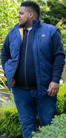 D555 FELIPE Zip Through Padded Gilet With Contrast Colour Lining And Rubber Badge Navy - Chaquetas - Chaquetas Tallas Grandes 2XL-8XL