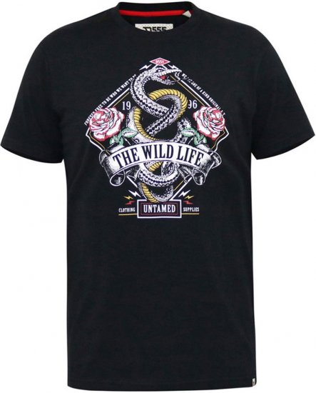 D555 MALCOM Snake And Roses Printed Crew Neck T-Shirt Black - Camisetas - Camisetas - 2XL-14XL