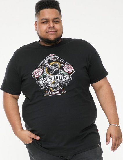 D555 MALCOM Snake And Roses Printed Crew Neck T-Shirt Black - Camisetas - Camisetas - 2XL-14XL