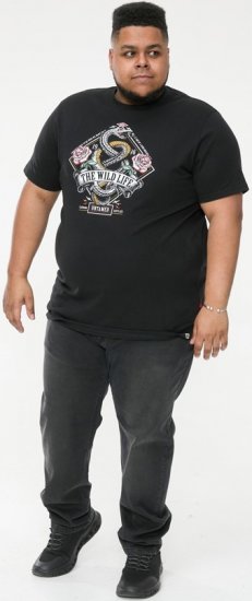 D555 MALCOM Snake And Roses Printed Crew Neck T-Shirt Black - Camisetas - Camisetas - 2XL-14XL