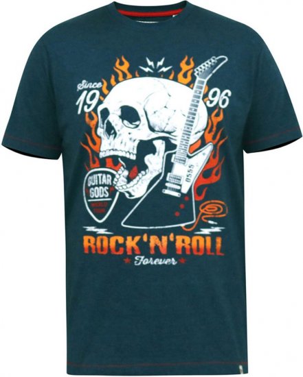 D555 NEAL Skull With Flames Printed Crew Neck T-Shirt Navy/Blue Twist - Camisetas - Camisetas - 2XL-14XL