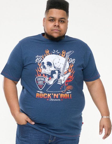 D555 NEAL Skull With Flames Printed Crew Neck T-Shirt Navy/Blue Twist - Camisetas - Camisetas - 2XL-14XL