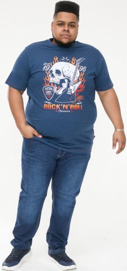 D555 NEAL Skull With Flames Printed Crew Neck T-Shirt Navy/Blue Twist - Camisetas - Camisetas - 2XL-14XL