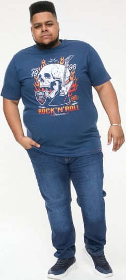 D555 NEAL Skull With Flames Printed Crew Neck T-Shirt Navy/Blue Twist - Camisetas - Camisetas - 2XL-14XL