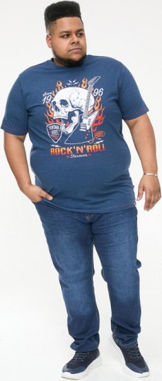 D555 NEAL Skull With Flames Printed Crew Neck T-Shirt Navy/Blue Twist - Camisetas - Camisetas - 2XL-14XL