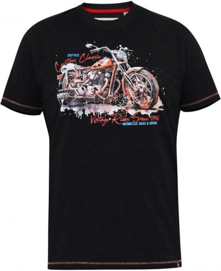 D555 LORNE Motor Bike Splatter Printed Crew Neck T-Shirt Washed Black - Camisetas - Camisetas - 2XL-14XL