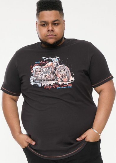 D555 LORNE Motor Bike Splatter Printed Crew Neck T-Shirt Washed Black - Camisetas - Camisetas - 2XL-14XL