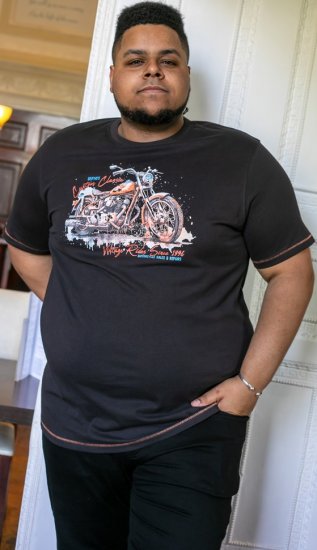 D555 LORNE Motor Bike Splatter Printed Crew Neck T-Shirt Washed Black - Camisetas - Camisetas - 2XL-14XL